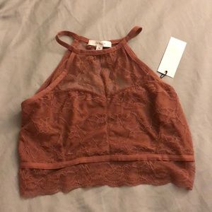 Lace dark pink halter crop top